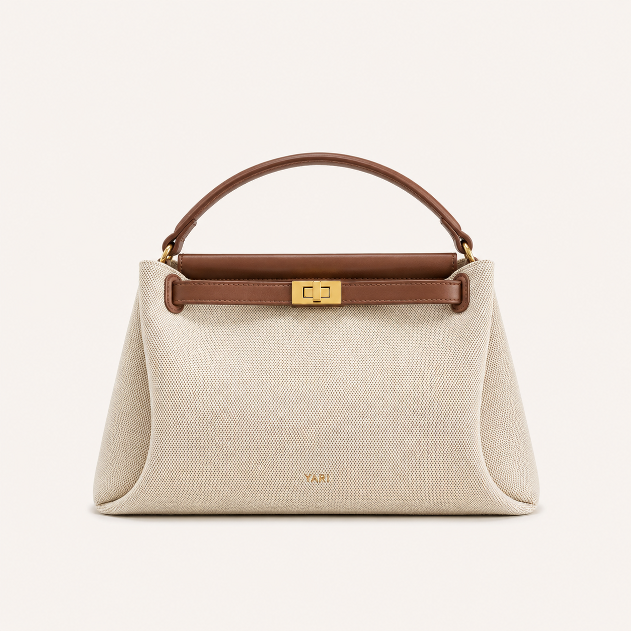 YARI Classic Top-Handle Bag – Ivory Canvas & Tan