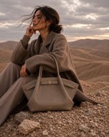 YARI Stone Structured Tote Bag with Gold Turn-Lock Clasp