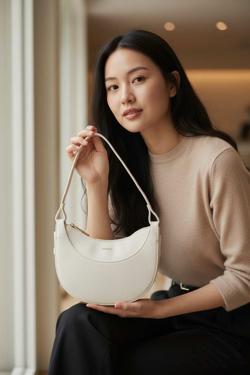 Ivory Muse Crescent Shoulder Bag