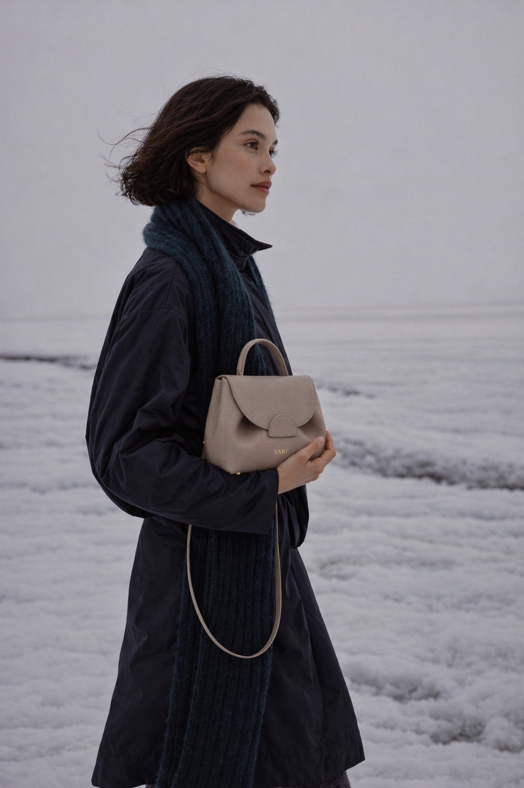 Arctic Elegance Mini Leather Top Handle Crossbody Bag in Taupe for Winter Travel and Everyday Chic Style