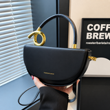 Black Vegan Leather Half-Moon Top Hand Bag