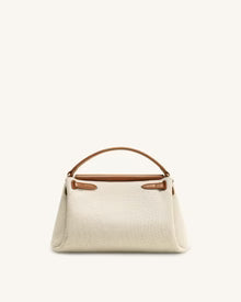 YARI Classic Top-Handle Bag – Ivory Canvas & Tan
