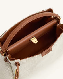 YARI Classic Top-Handle Bag – Ivory Canvas & Tan