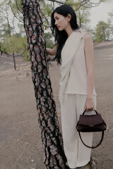 Dark Brown Pebbled Leather Top-Handle Handbag with Contrast Stitching