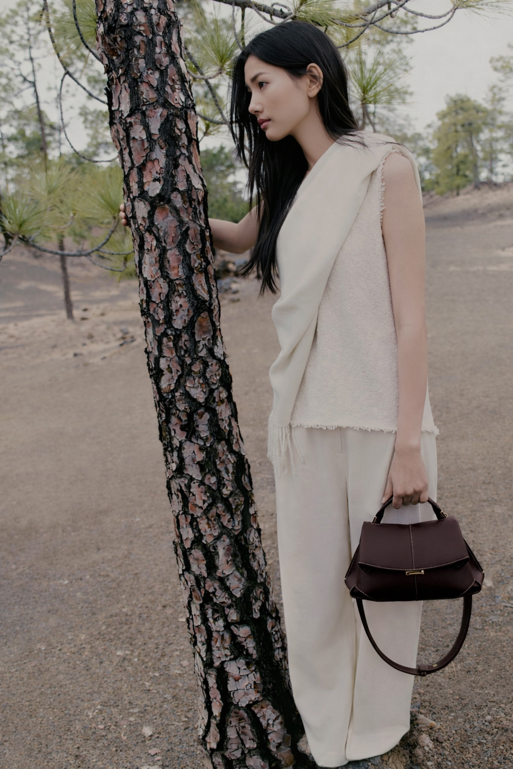 Dark Brown Pebbled Leather Top-Handle Handbag with Contrast Stitching