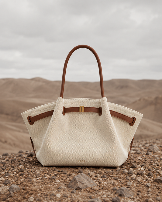 YARI Structured Tote Bag – Ivory & Tan