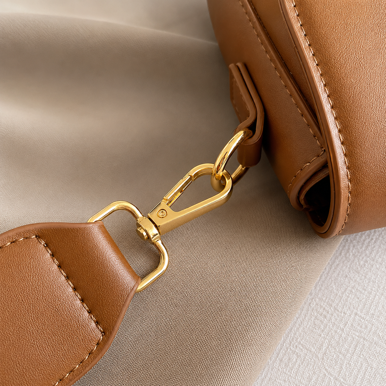 Tan Brown Vegan Leather Saddle Flap Crossbody Bag