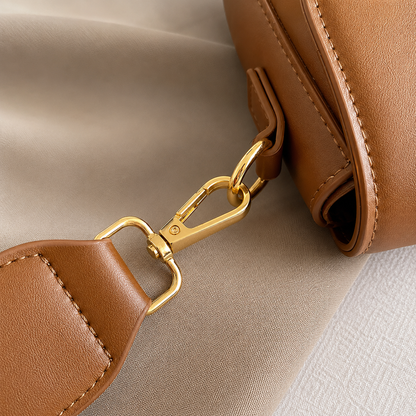 Tan Brown Vegan Leather Saddle Flap Crossbody Bag