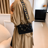 Black Quilted Diamond Flap Bag with Chain Handle & Printed Strap