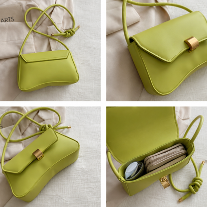 Olive Green Vegan Leather Knot Handle Hand Bag