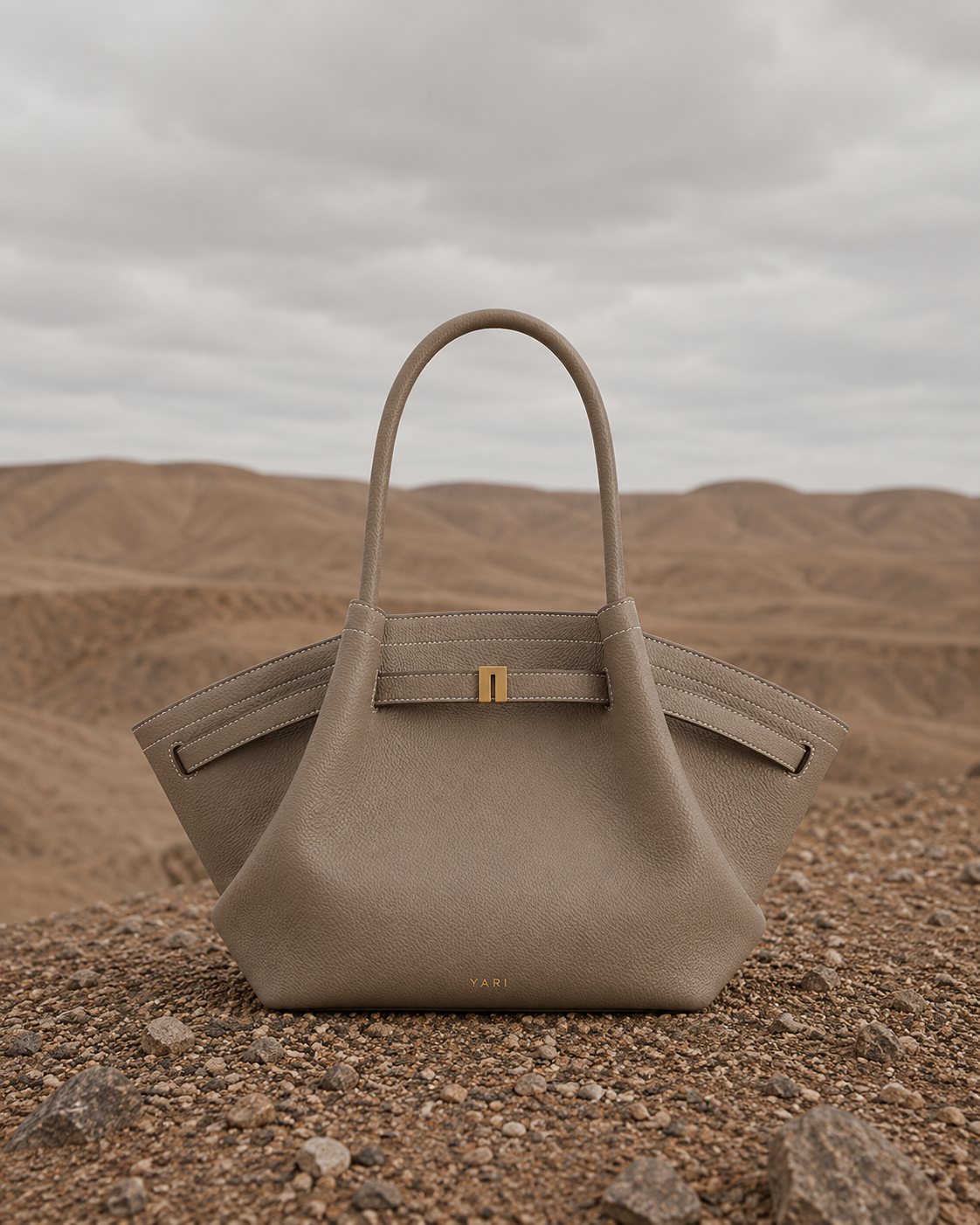 YARI Stone Structured Tote Bag with Gold Turn-Lock Clasp