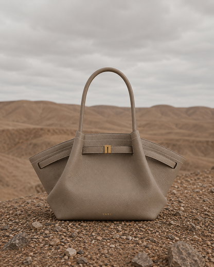 YARI Stone Structured Tote Bag with Gold Turn-Lock Clasp