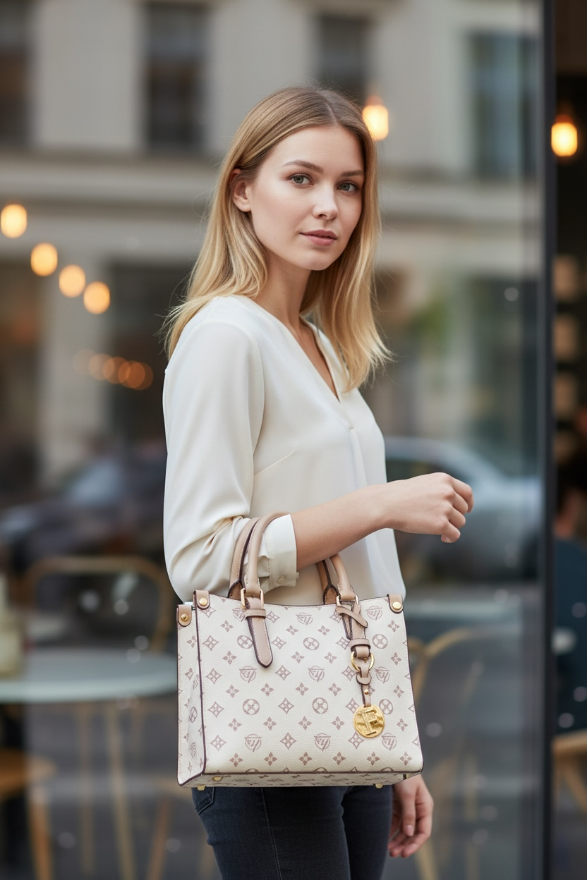 Ivory Signature Monogram Structured Tote