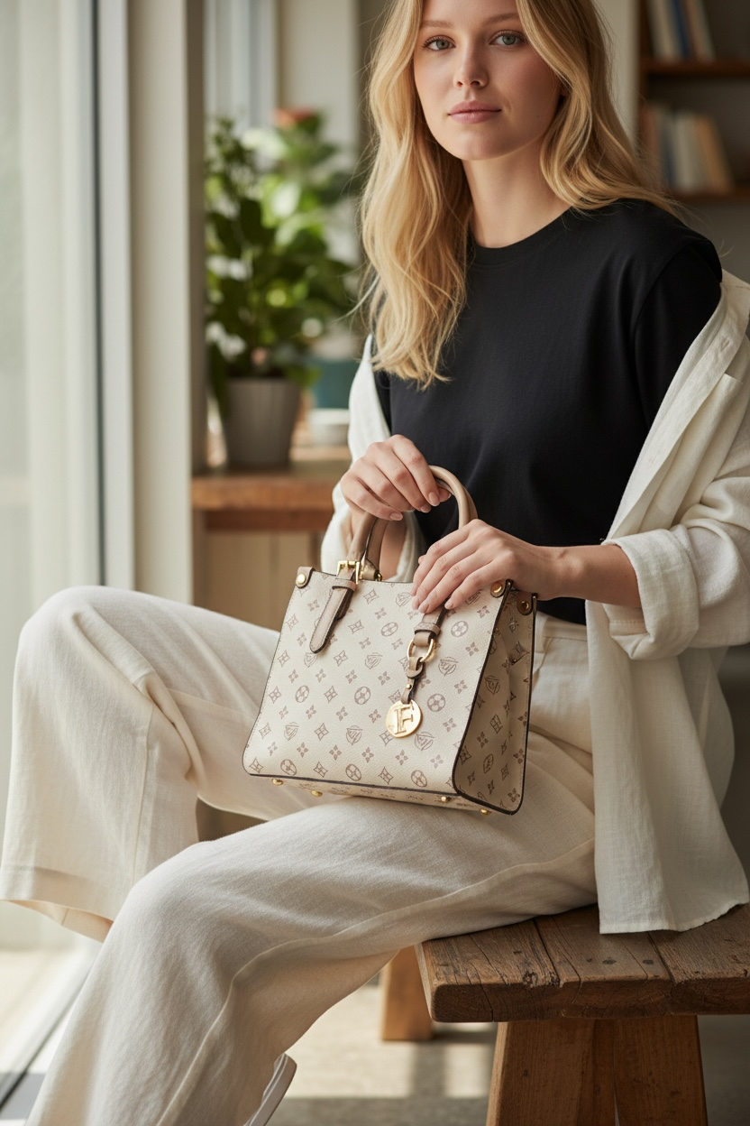 Ivory Signature Monogram Structured Tote