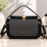 Black Textured Vegan Leather Barrel Top Hand Bag