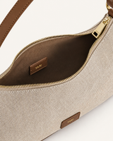 YARI Cream Canvas Shoulder Bag with Brown Leather Trim