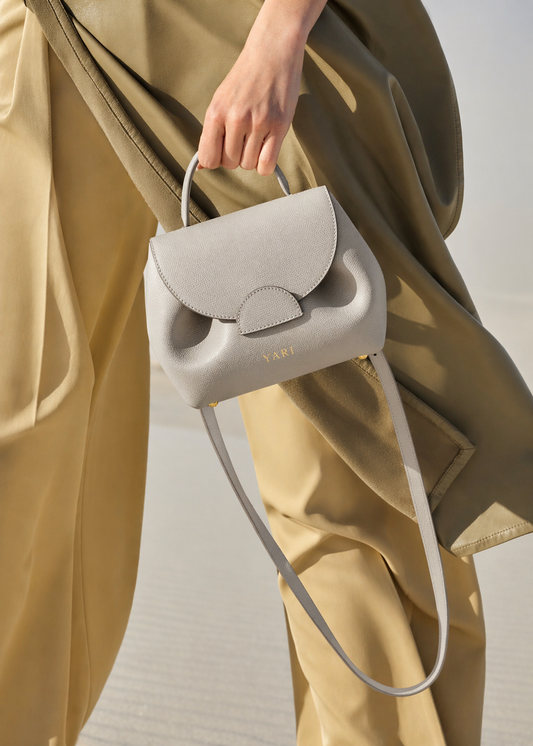 Pearl Luxe Mini Leather Top Handle Crossbody Bag in Soft Grey with Structured Silhouette for Elegant Everyday and Travel Style