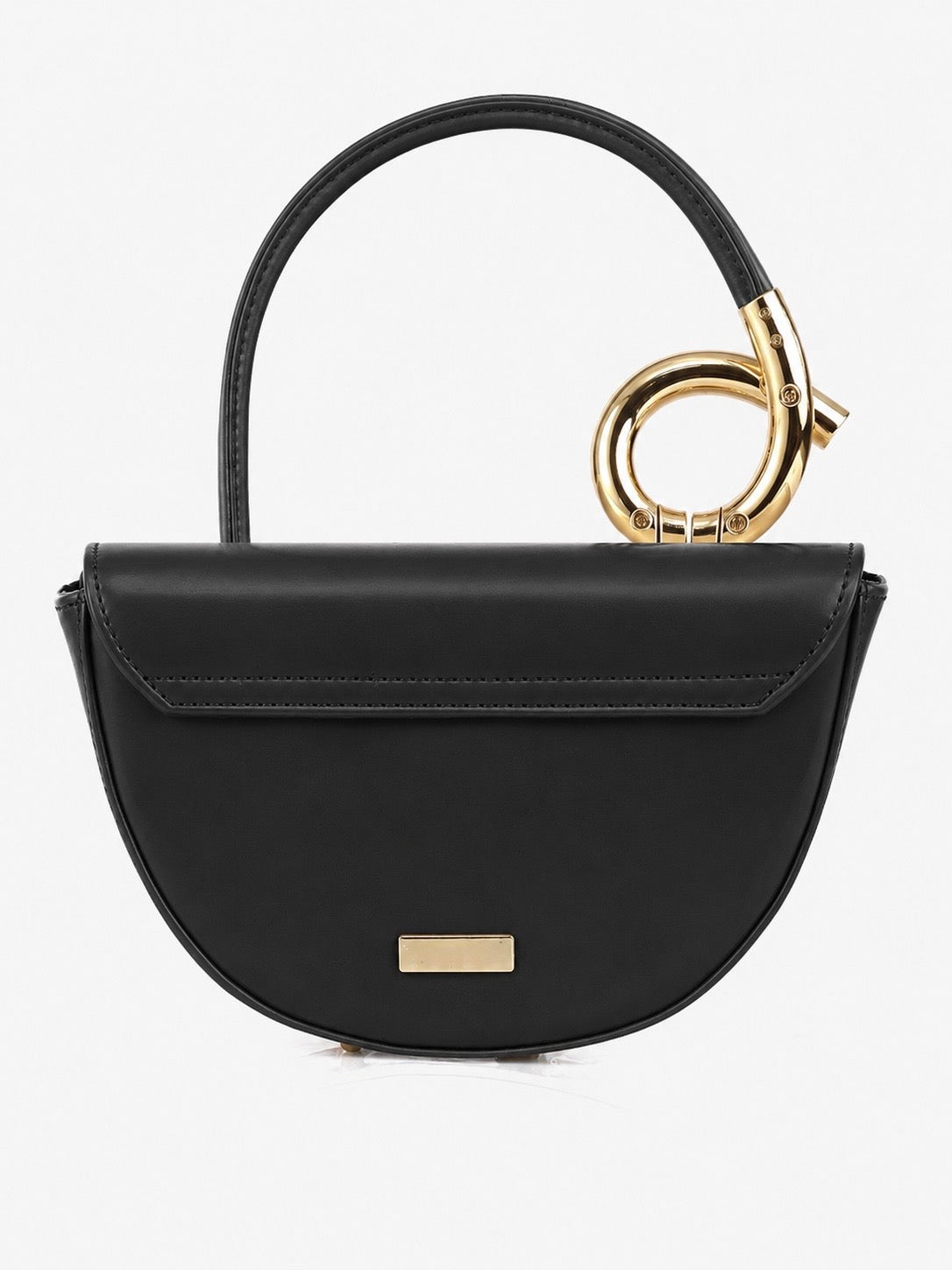Black Vegan Leather Half-Moon Top Hand Bag