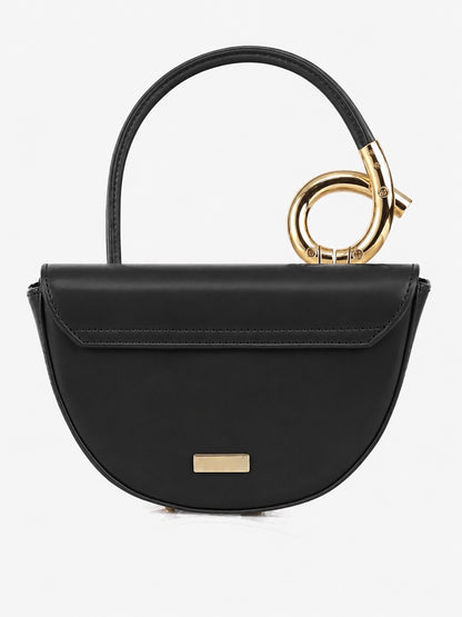 Black Vegan Leather Half-Moon Top Hand Bag