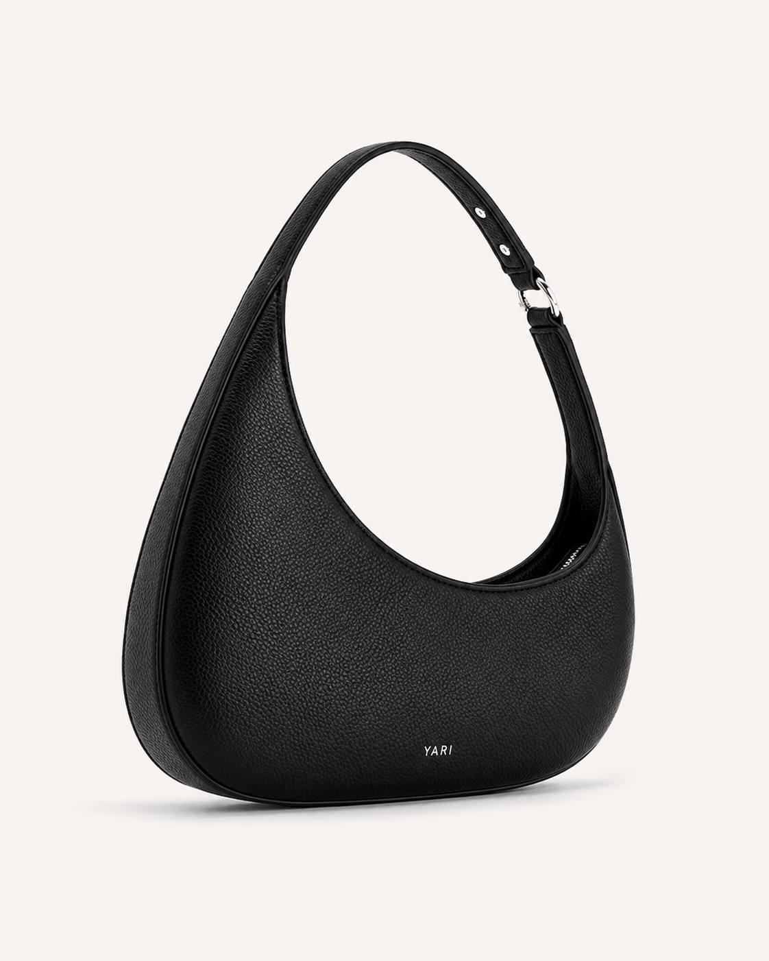 YARI Black Pebbled Leather Crescent Shoulder Bag