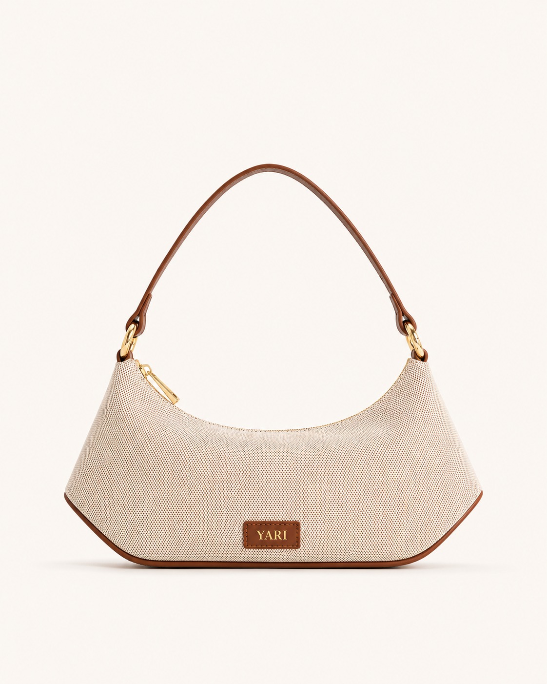 YARI Cream Canvas Shoulder Bag with Brown Leather Trim