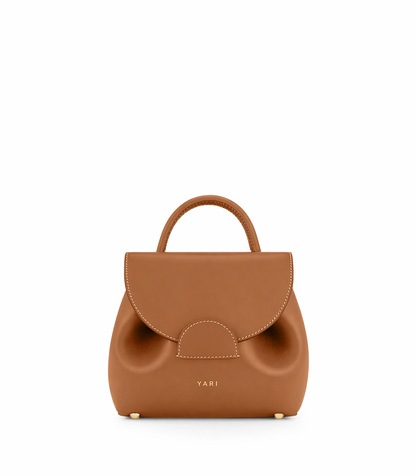 Amber Luxe Mini Leather Top Handle Crossbody Bag in Warm Tan with Structured Silhouette for Elegant Everyday and Travel Style