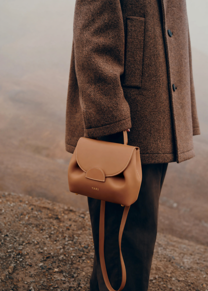 Amber Luxe Mini Leather Top Handle Crossbody Bag in Warm Tan with Structured Silhouette for Elegant Everyday and Travel Style