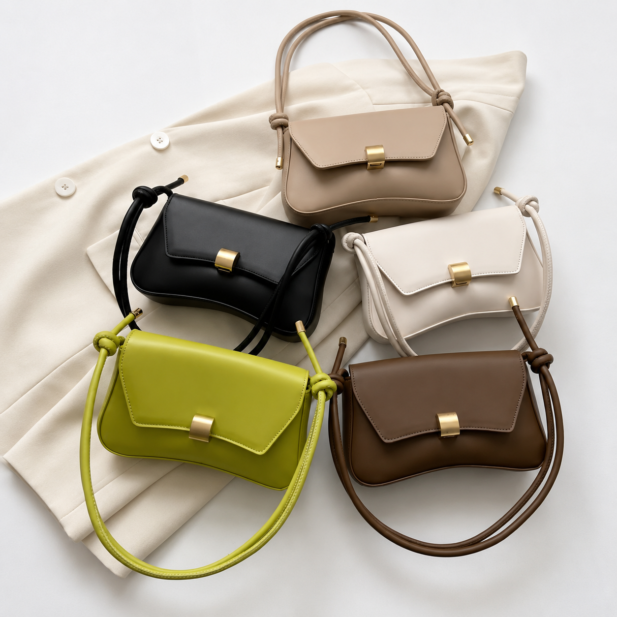 Olive Green Vegan Leather Knot Handle Hand Bag