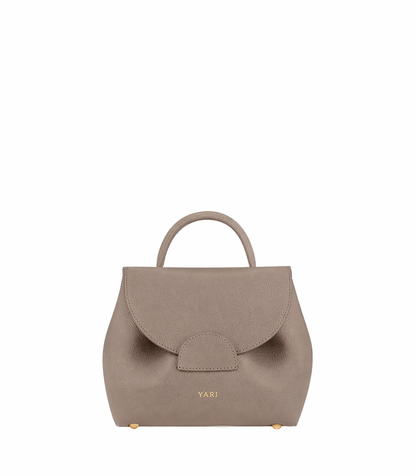 Arctic Elegance Mini Leather Top Handle Crossbody Bag in Taupe for Winter Travel and Everyday Chic Style
