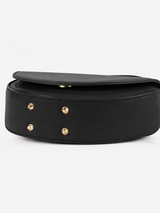 Black Vegan Leather Half-Moon Top Hand Bag