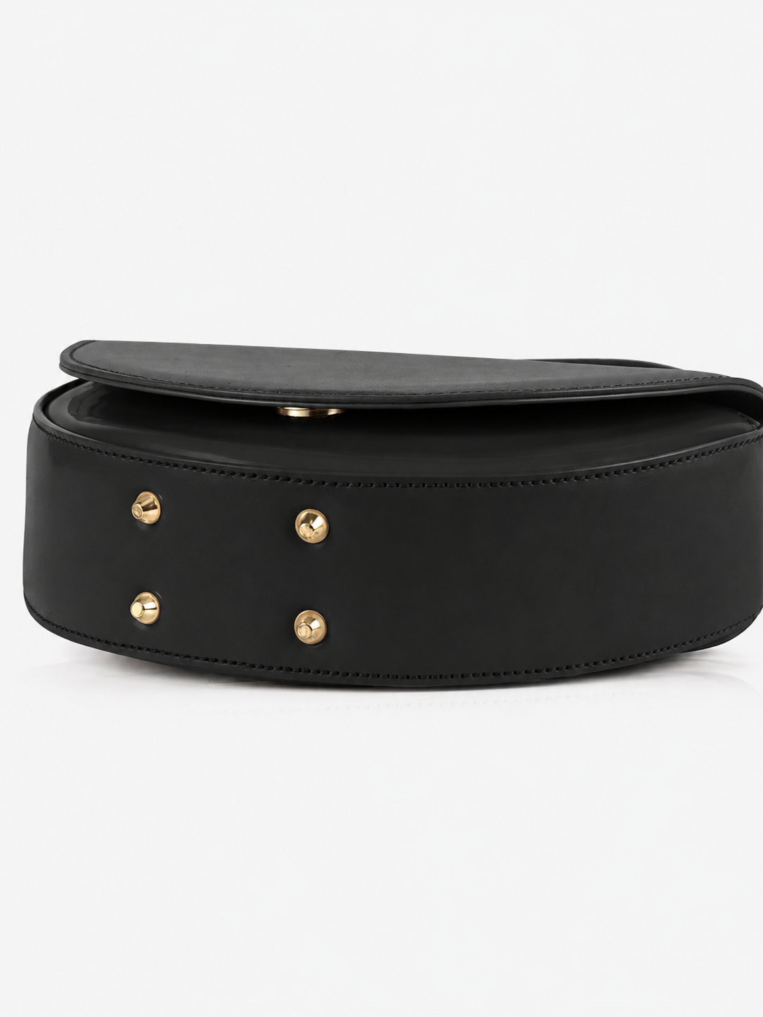 Black Vegan Leather Half-Moon Top Hand Bag