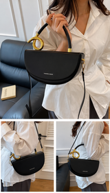 Black Vegan Leather Half-Moon Top Hand Bag