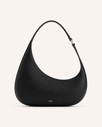 YARI Black Pebbled Leather Crescent Shoulder Bag