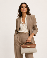 YARI Kelly Boxy Top-Handle Bag – Ivory Canvas & Tan