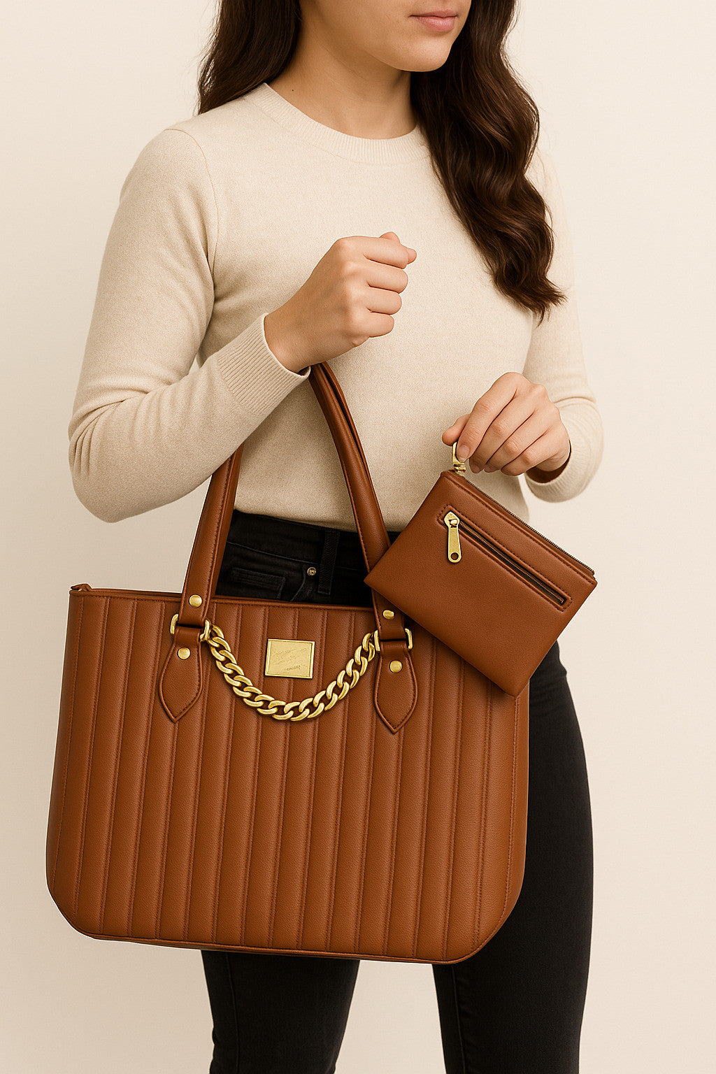 Brown Genuine Leather Tote Bag For Women
