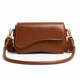 Tan Brown Vegan Leather Saddle Flap Crossbody Bag