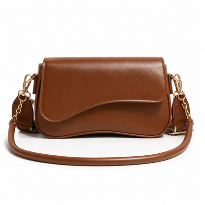 Tan Brown Vegan Leather Saddle Flap Crossbody Bag