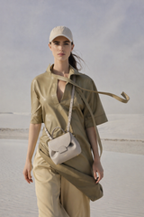 Pearl Luxe Mini Leather Top Handle Crossbody Bag in Soft Grey with Structured Silhouette for Elegant Everyday and Travel Style