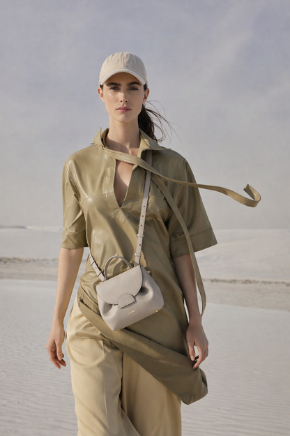 Pearl Luxe Mini Leather Top Handle Crossbody Bag in Soft Grey with Structured Silhouette for Elegant Everyday and Travel Style