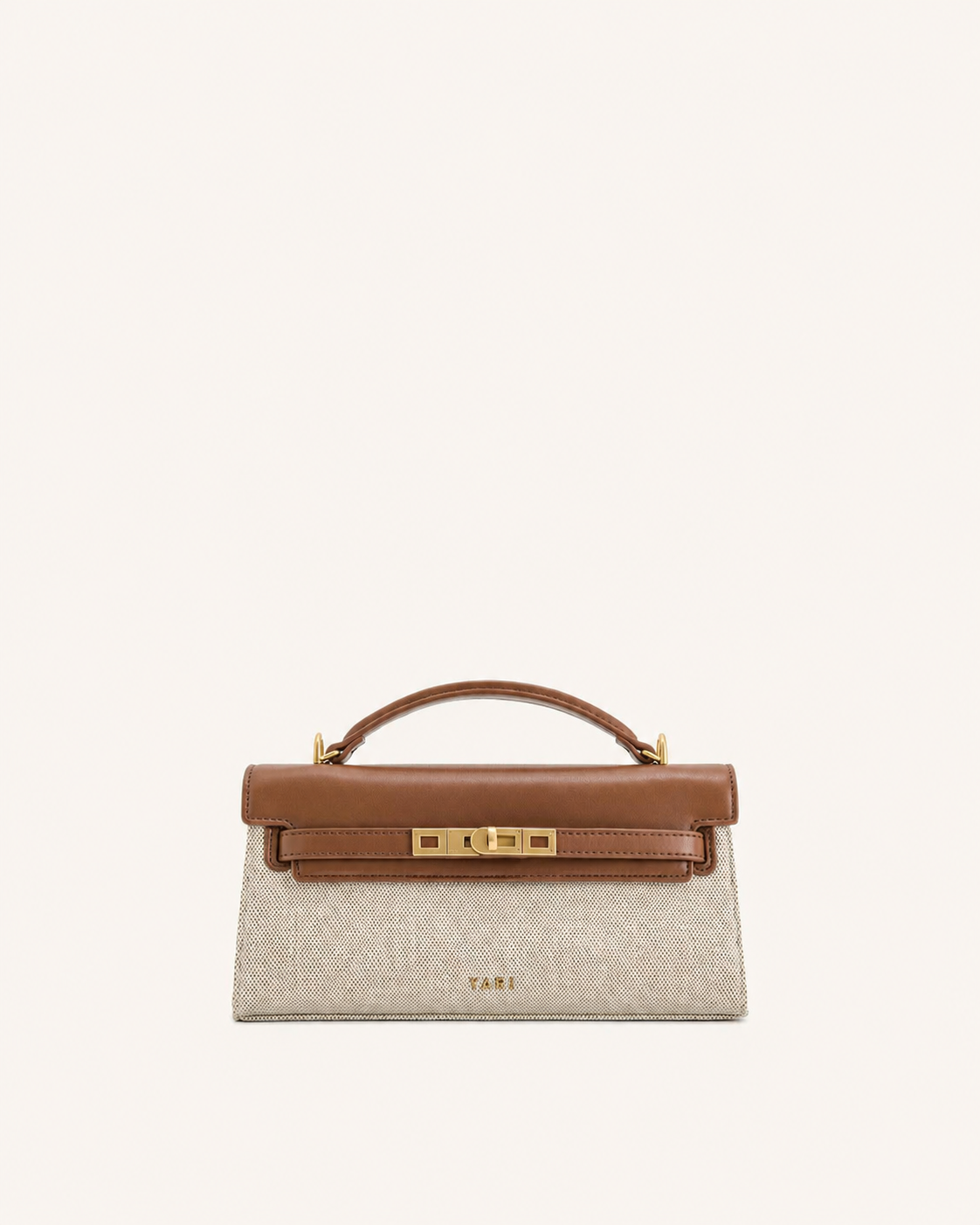 YARI Kelly Boxy Top-Handle Bag – Ivory Canvas & Tan