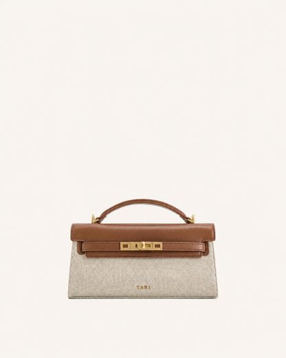 YARI Kelly Boxy Top-Handle Bag – Ivory Canvas & Tan
