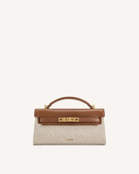YARI Kelly Boxy Top-Handle Bag – Ivory Canvas & Tan