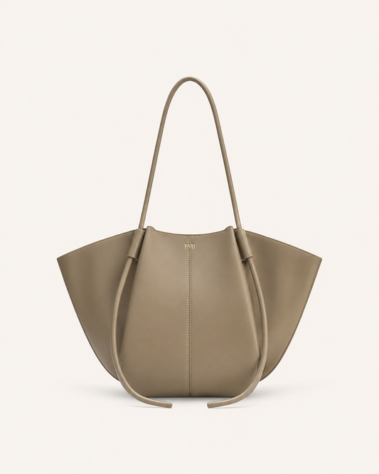 YARI Taupe Vegan Leather Oversized Tote Bag