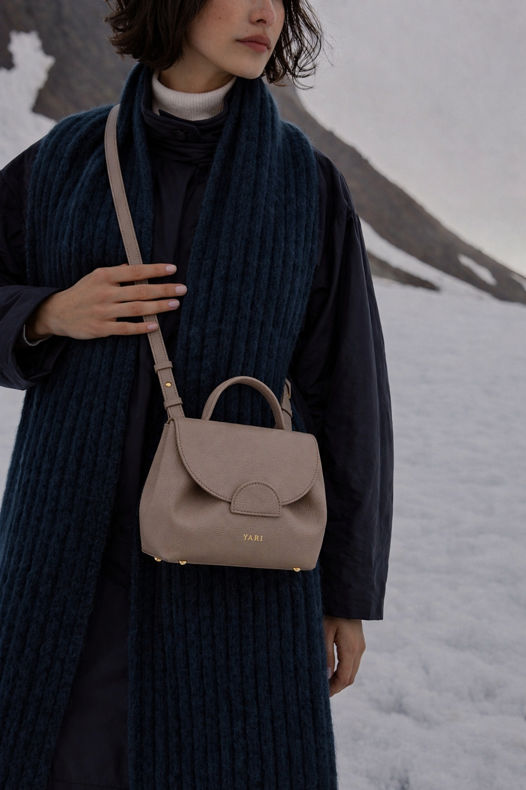 Arctic Elegance Mini Leather Top Handle Crossbody Bag in Taupe for Winter Travel and Everyday Chic Style