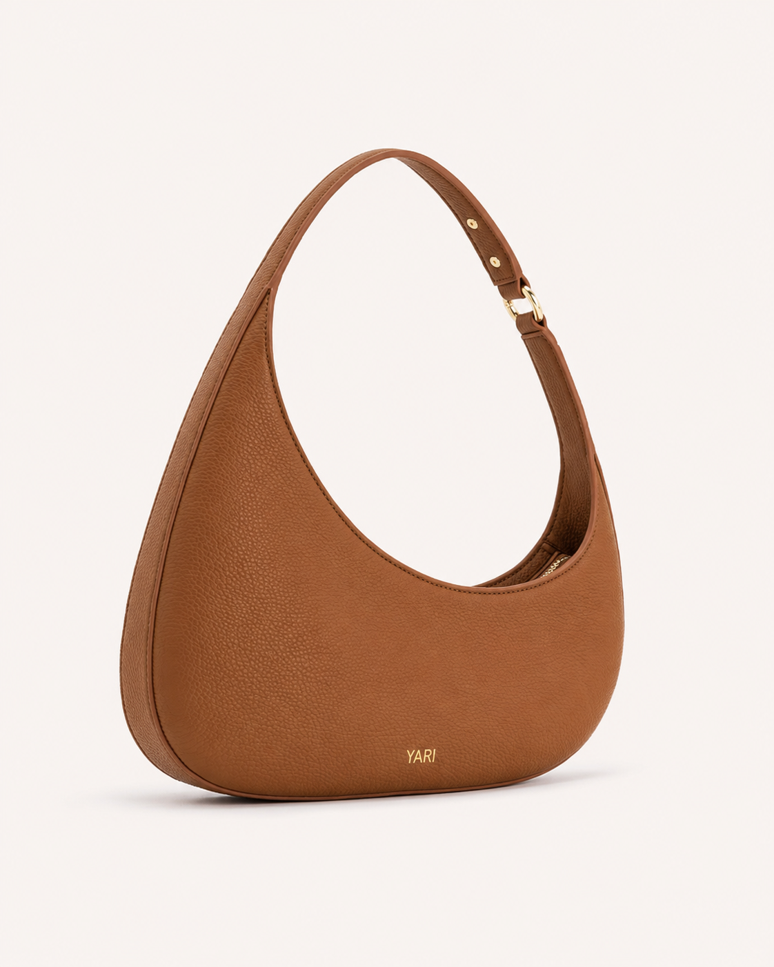 YARI Tan Leather Crescent Shoulder Bag