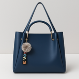 Classic Navy Blue Hobo Handbag with Pom-Pom & LOVE Keychain – Premium Shoulder & Office Bag for Women