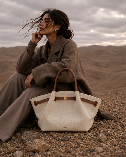 YARI Structured Tote Bag – Ivory & Tan