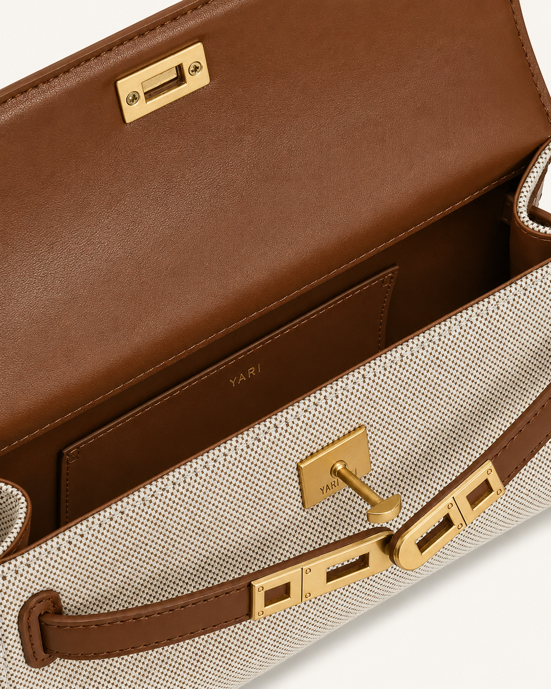 YARI Kelly Boxy Top-Handle Bag – Ivory Canvas & Tan