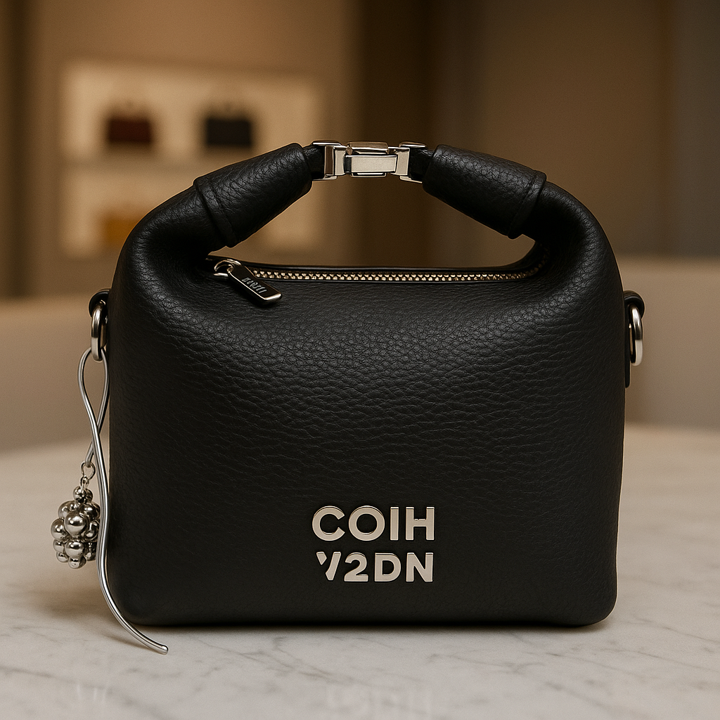 Elegant Black Soft-Texture Sling Bag with Metal Logo & Premium Charm Accent