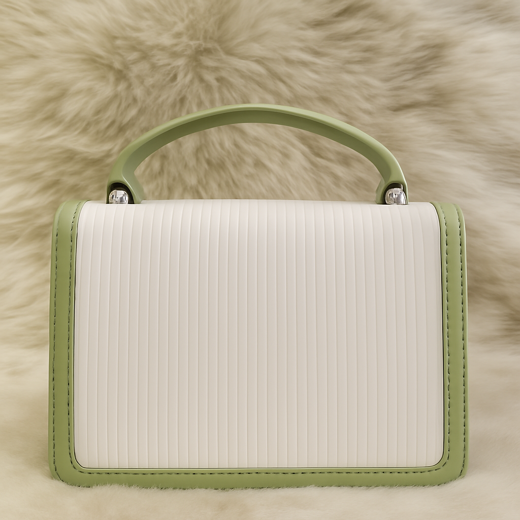 Elegant Green & Cream Textured Flap Sling Bag with Designer Metal Twist Lock